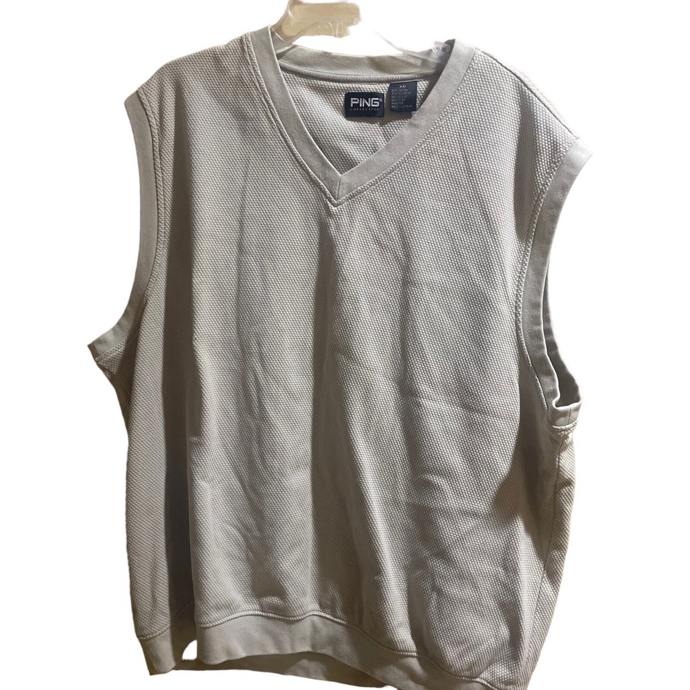 Ping Collection Mens Beige V-Neck Waffle Knit Golf Vest Size 2XL